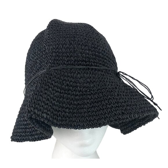 Wide Brim Floppy Packable Hat Ladies Black 100% Paper - Picture 2 of 12